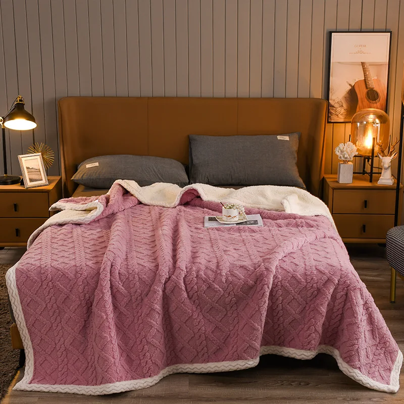 Large Double-Sided Milk Fleece Blanket Custom Weight Plaid Style Modern and Colorful Nap Cover Quilt Thickened Warm