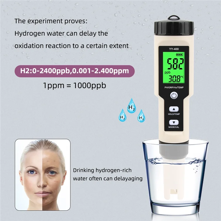 D090401 Portable PH ORP H2 TEMP water quality tester multifunctional PH meter for drinking water