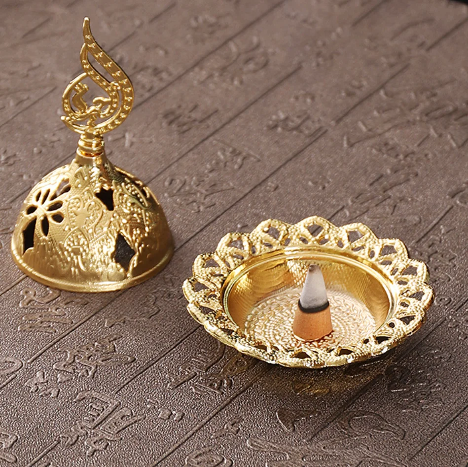 Middle East Arab Style Home Decor Hand-carved Ginkgo Leaf Incense Burner with Clary Sage Aromatherapy Cover
