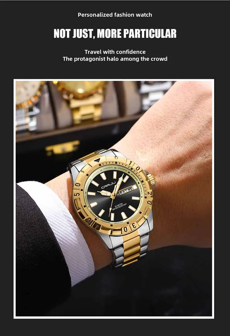 CRRJU 5028 fashion custom brand men quartz watch best Steel Strap waterproof week display advertising business watch supplier