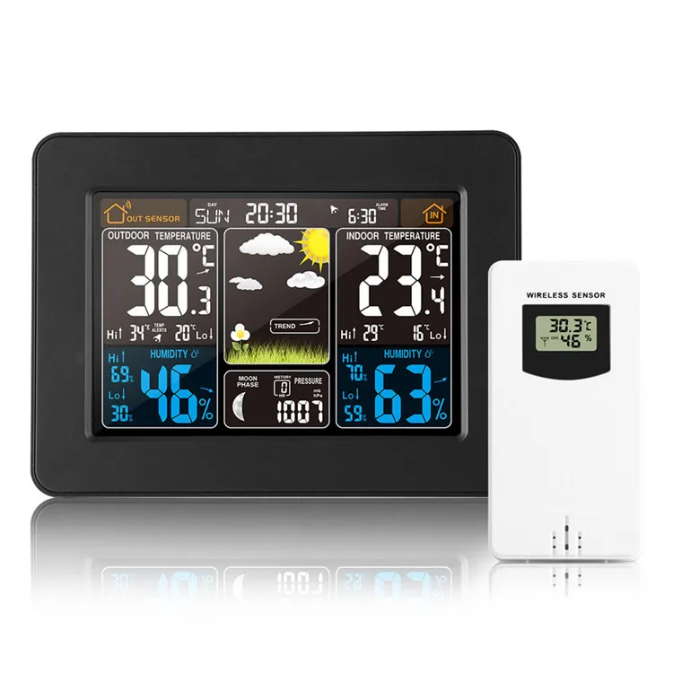 Factory Hot Sales RF Wireless Modern Design Weather Lcd Display Desk Clock With Led Forecast Digital Alarm Clock