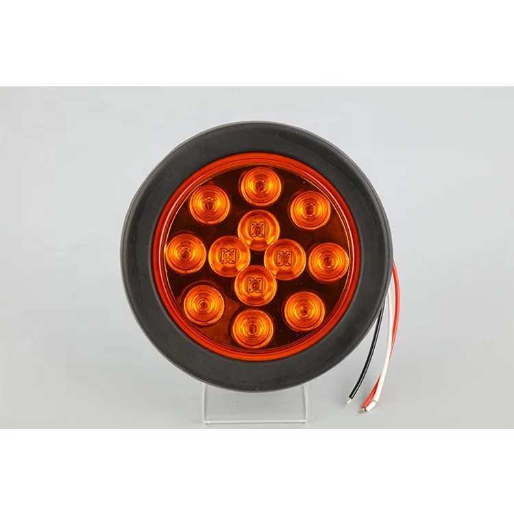 Red Amber And Clear Color 4'Round 12Leds Plastic Truck Tail Light