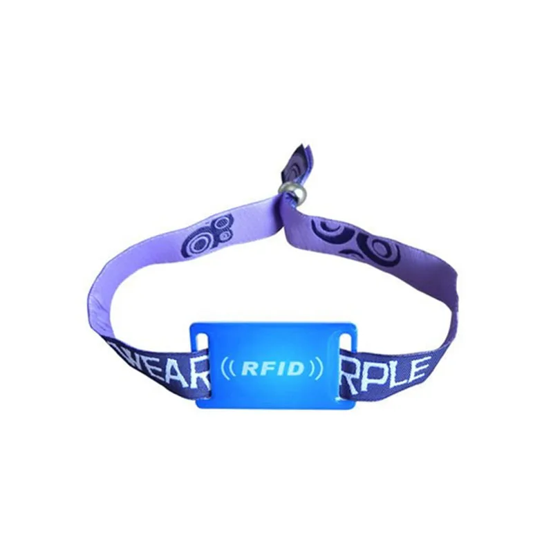 New printable textile rfid NFC wristband 13.56mhz HF rfid fabric woven wristband for festival music party