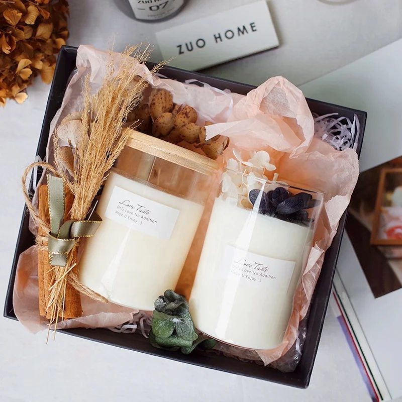 Clear candle   8oz bottom round glass candle jar with lids and box