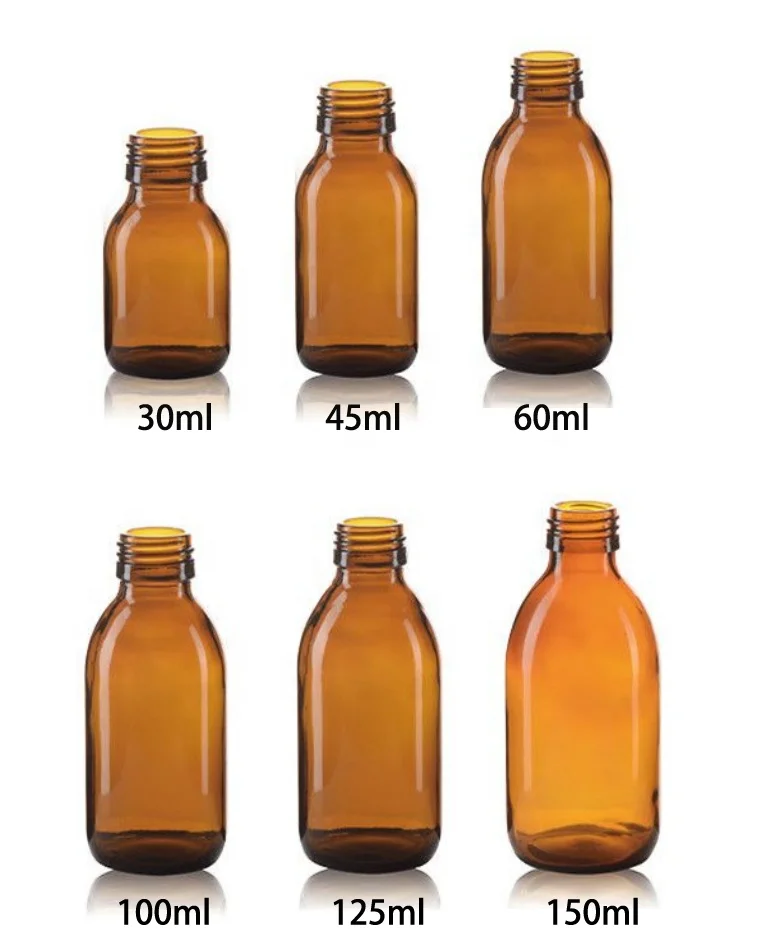 pharmaceutic brown amber glass bottle DIN 28mm for syrup tablet beverage 30ml~300ml