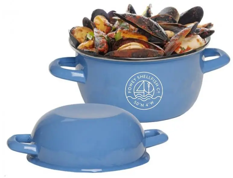 Eco-friendly China bulk custom logo printing black metal steel enamel mussel seafood boil pot cooking