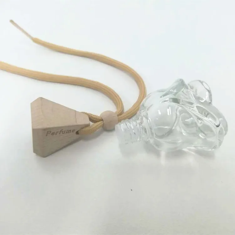 Hot sale Yellow Gradient 8ml Hanging Car Perfume Empty Glass Bottles With Triangle Wooden Cap