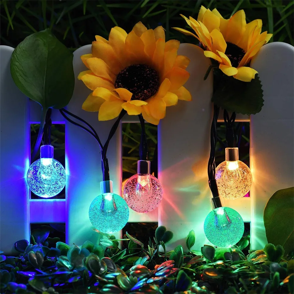 Crystal Ball Waterproof Round Ball Outdoor 5 meters 20 LED Decorative Solar Powered Battery Bulb String Lights for Christmas