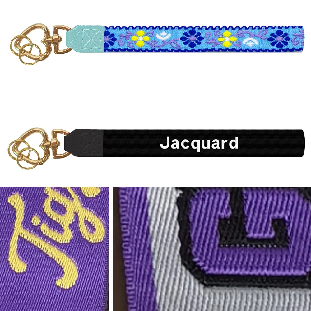 Custom Logo Nylon Fabric Webbing Jacquard Hand Rope Wristlet Lanyard Short Long Keychain for Bracelet