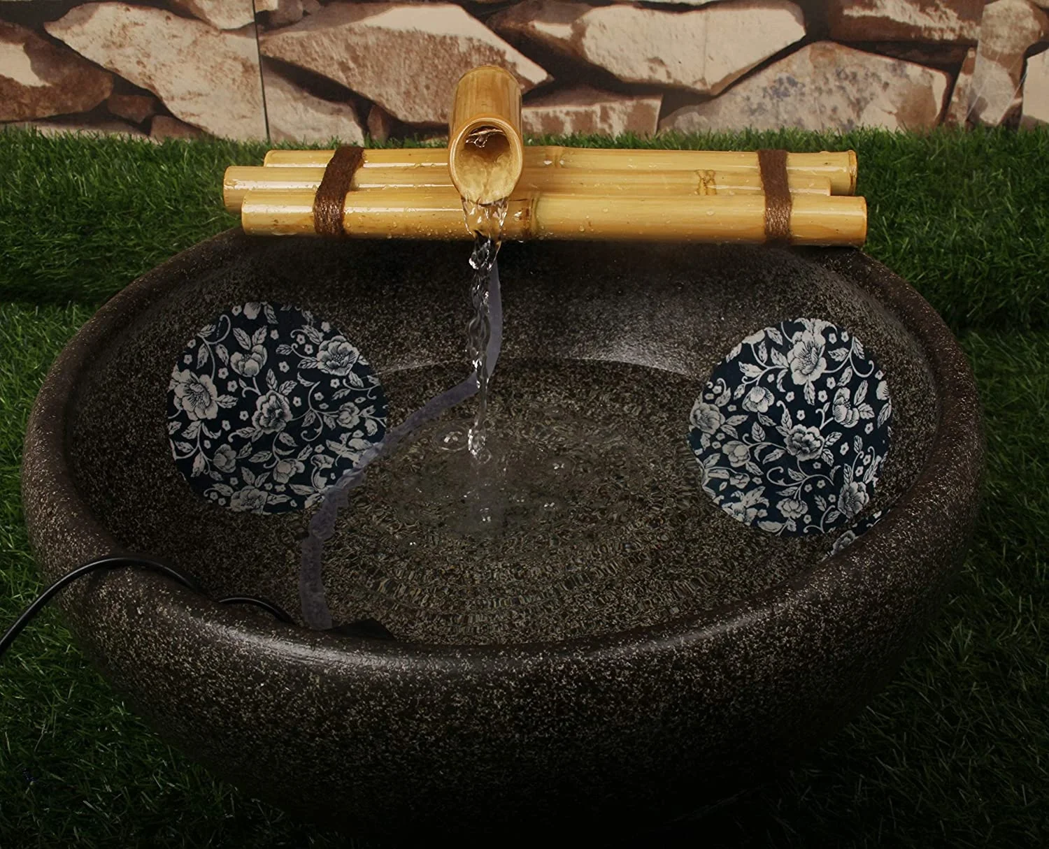 Bamboo Water Fountain Medium 12 Inch Three Arm Style without Pump, Indoor or Outdoor Zen Garden Decor Fountain Natural