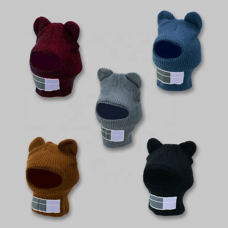 Manufacturer Custom Woolen Knitted  Beanie Hat One Hole ski mask Balaclava with ear