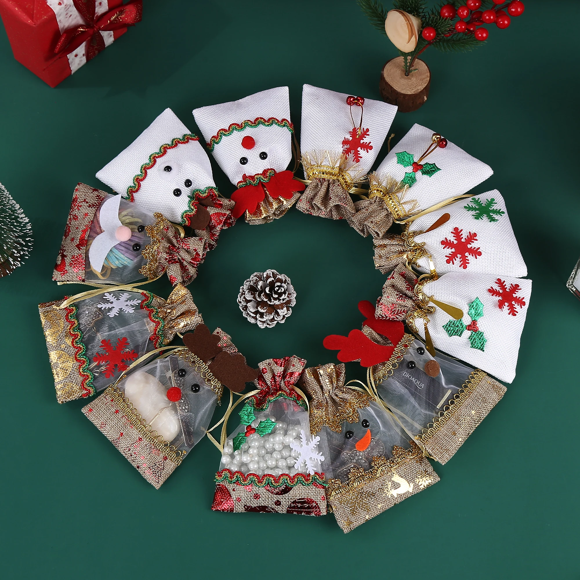 Dustproof Composite Linen Stationery Jewelry Christmas Bouquet Pocket Drawstring Jewelry Gift Bag Wholesale