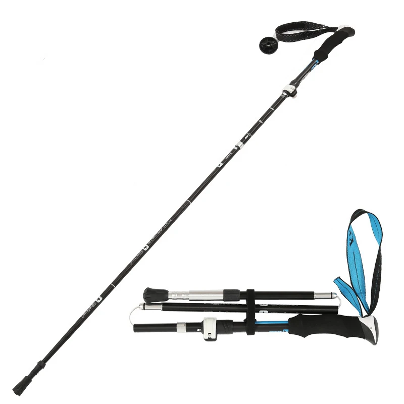 JSJM Outdoor Trekking Pole Foldable Telescopic Aluminum Alloy Cane Climbing Hiking Trekking Pole