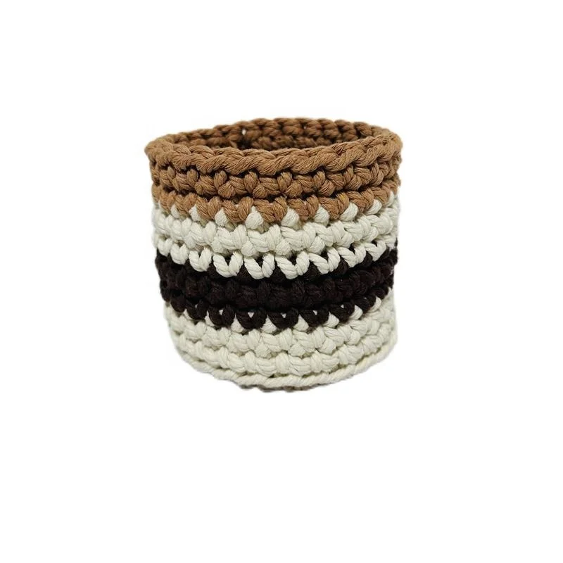 Easy Crochet Brecken Basket pattern with different colors for home storage basket without handle