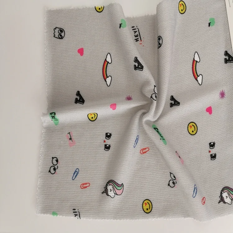unicorn rainbow high quality breathable polyester hacci jersey fabric cute cartoon digital print fabric