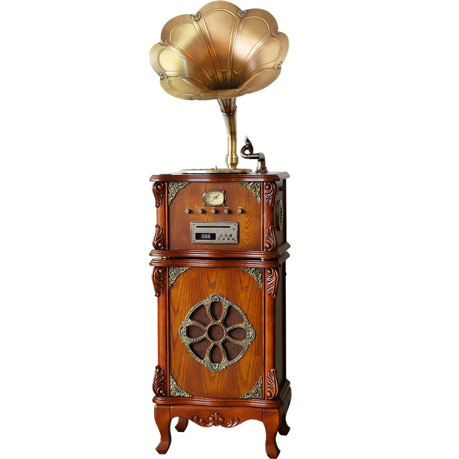 Brown Cherry Wood Wireless Digital Record Player Gramophone Music Box