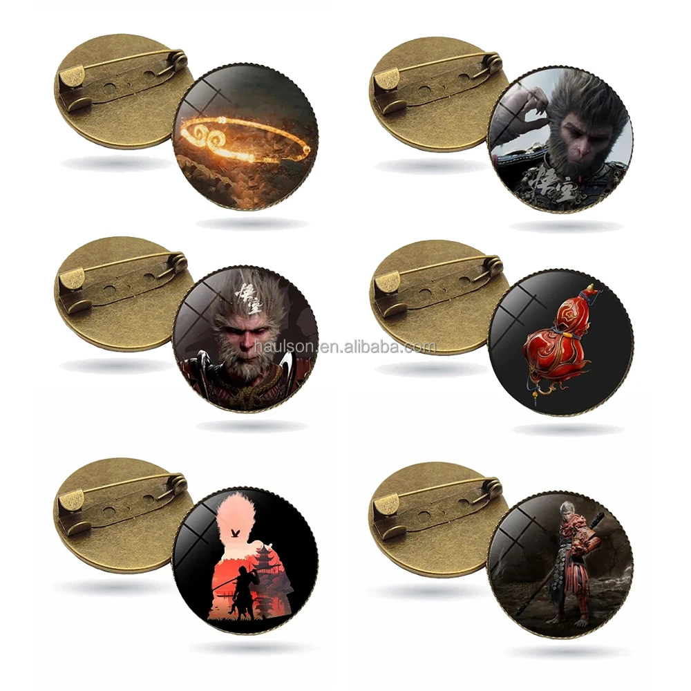 Custom Black Myth Wukong Metal Time Gem Brooch Retro Chinese 3D Game Pin Plated Alloy for Clothing Use