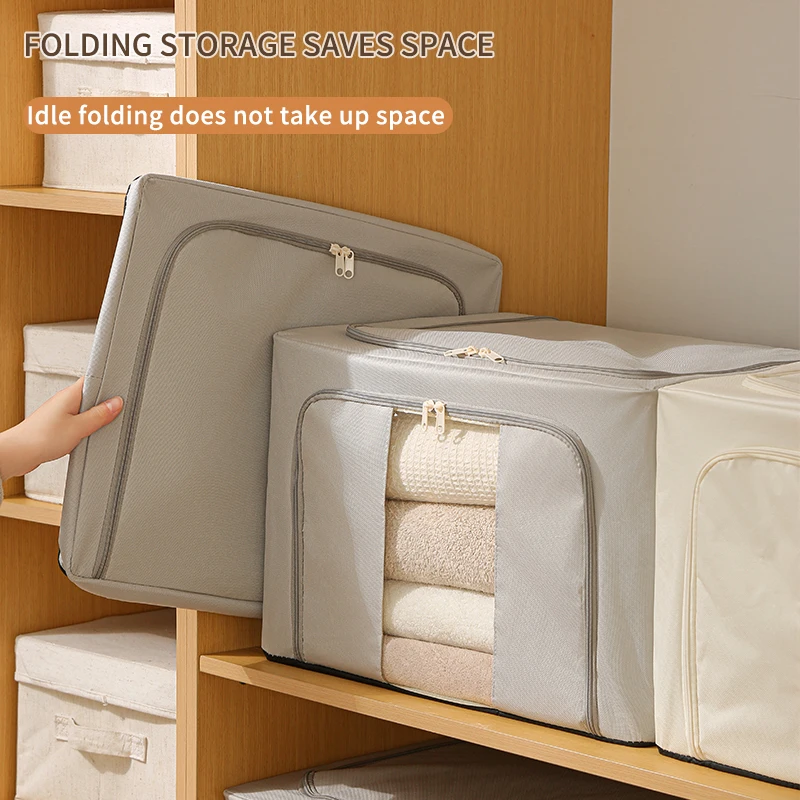 High-capacity Wardrobe Organize Visual Window Clothing Storage Box Clothes Storage Bins with Metal Frame