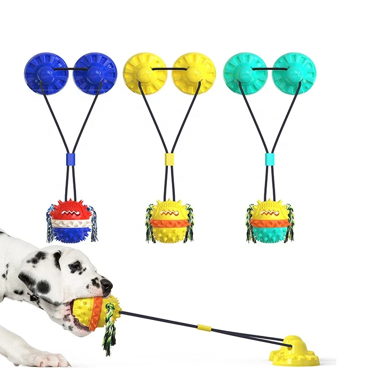 Sohpety High Quality Interactive Rubber Pet Custom Durable Double Suction Cup Dog Toy With Rope