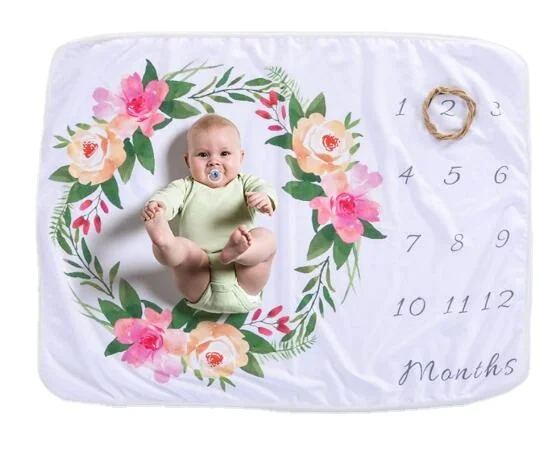 BSCI 1 luxury Thick double sided printing  manufacturer Background Blanket rainbow floral Baby Monthly Milestone blanket