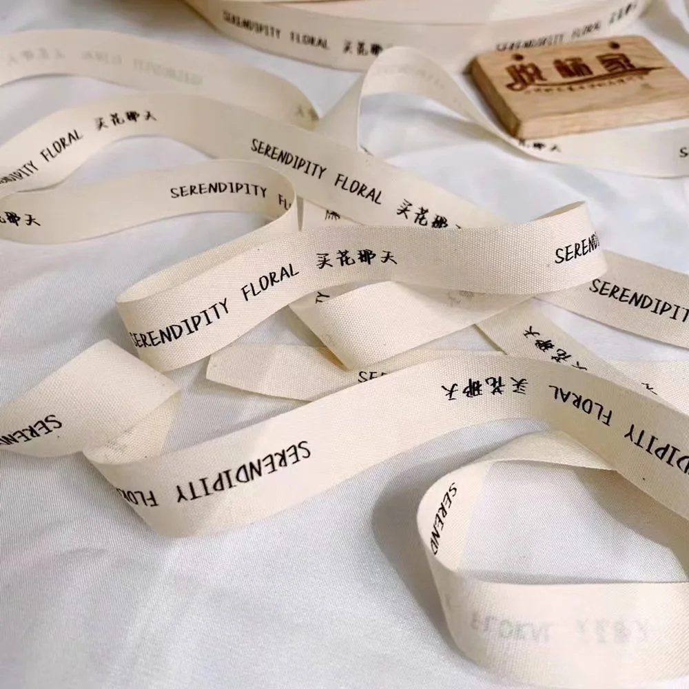 Custom 100% Cotton tape thank you logo Sustainable Gift Wrapping Strap Organic Cotton Ribbon Christmas gift tape