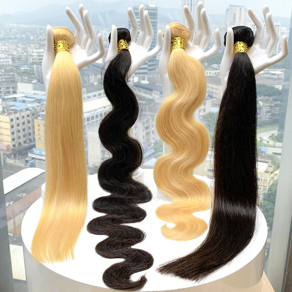 2023 one donor virgin cuticle aligned hair bundles 40 inch blonde hair extensions 613 blonde human hair weave vendor