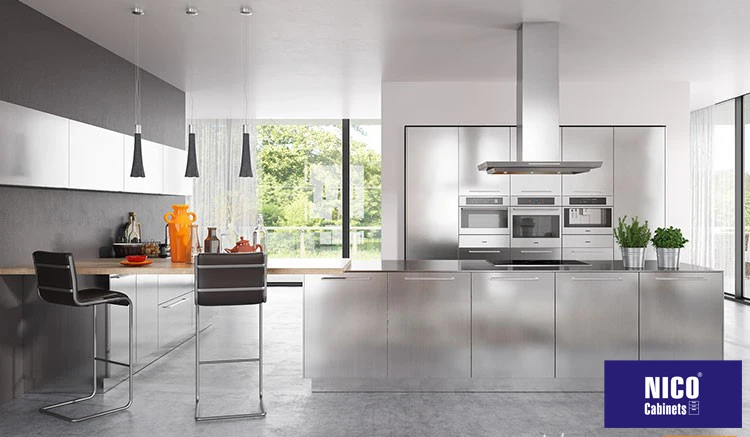 NICOCABINET Style Indoor Moisture Proof High Hardness Stainless Smart Kitchen Cabinet High Quality Metal Modern Hotel Small Sink