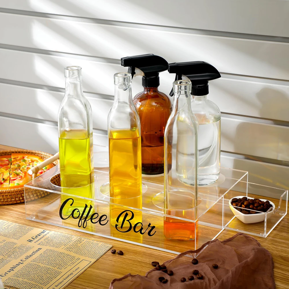 Countertop Clear Acrylic Coffee Syrup Organizer Stand Freestanding Coffee Syrup Rack with Drawer Liquor Bottle Holder