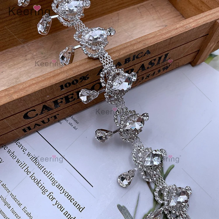 WRC-417 Keering Crown Droplet Crystal Chain Roll Rhinestone Cup Chain Trimming Tassel Fringe For Dresses