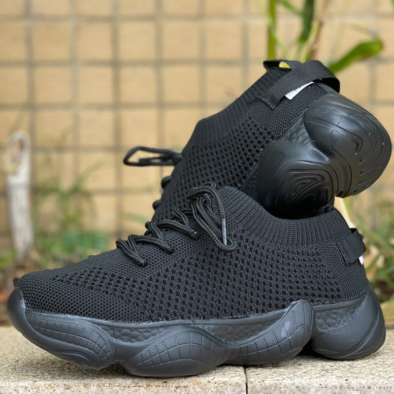 Mesh breathable sports shoes summer sets of feet flat fashion casual shoes lace-up flying woven breathable low-top running shoes