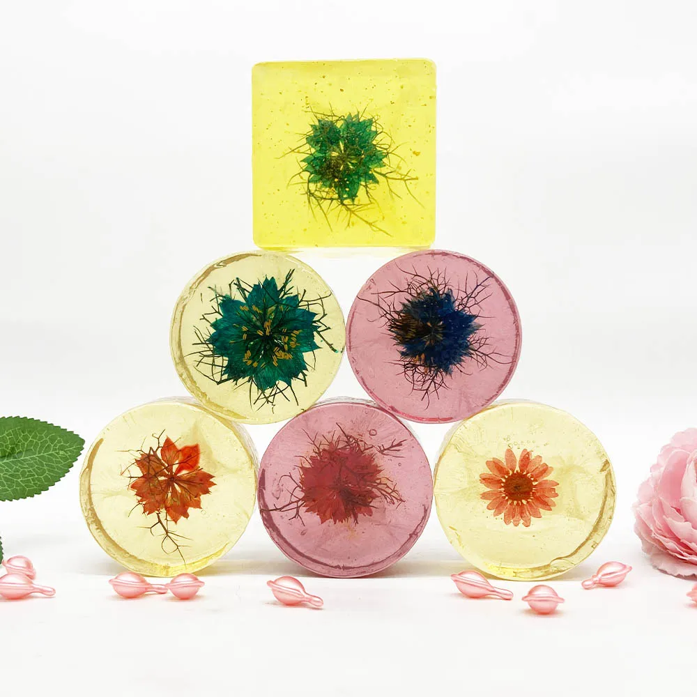 OEM Private Label Change Logo Organic Whitening Flower Soap Lightening Anti-Acne Beauty Bar Soap with Natural Flower Plant