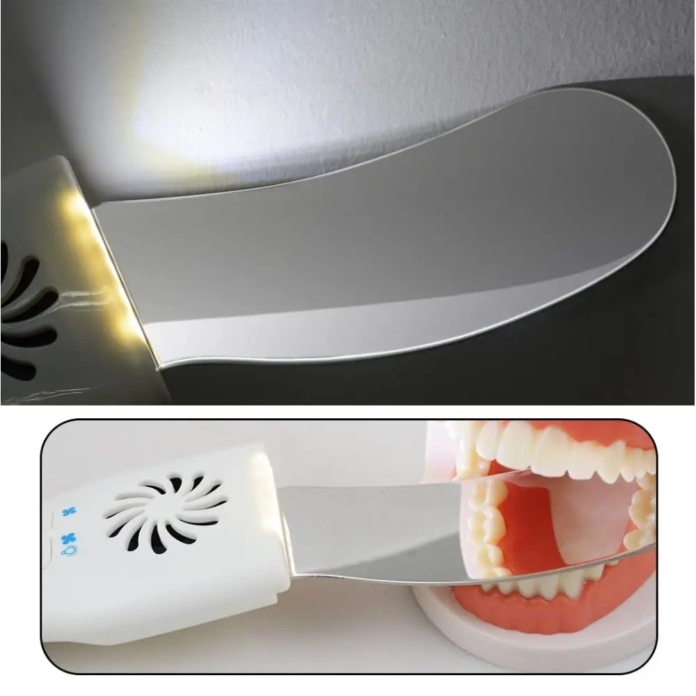 Electric Dental Mouth Mirror Photography Mirrors Automatic Defogging LED Photographic Reflector with 4 Interchangeable Mirrors