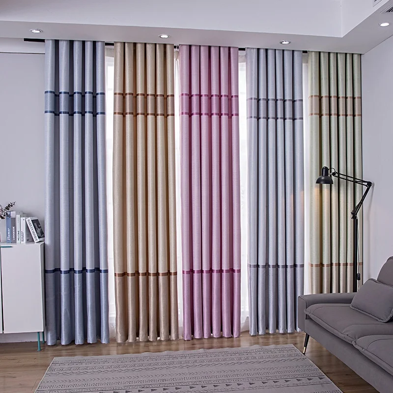 Ready Stock Factory Wholesale 100% Polyester Embossed Blackout Stripe Curtain for Living Room
