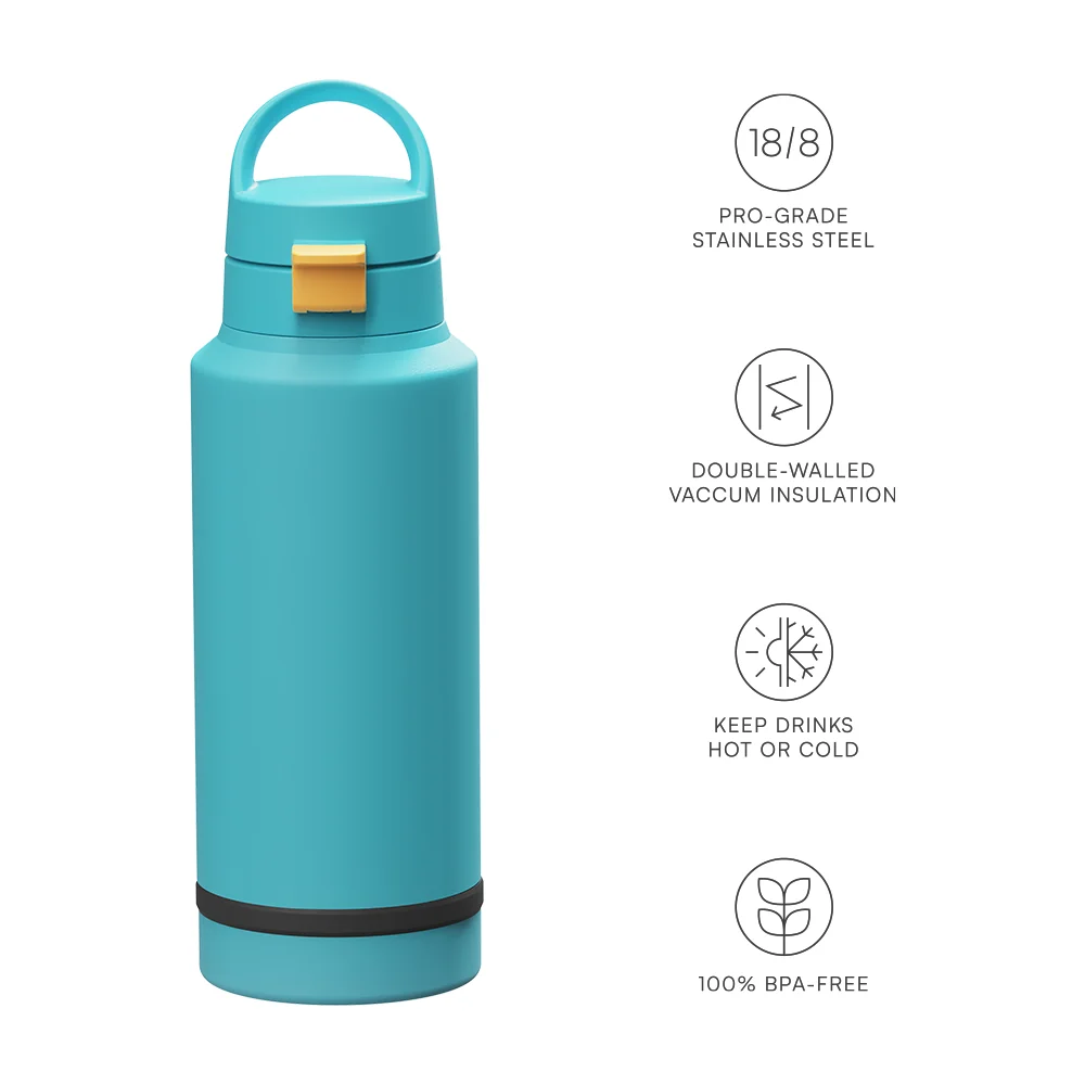 New 32oz Stainless Steel Vacuum Insulated Water Bottle with Straw Lid and Hidden Storage Compartment Container