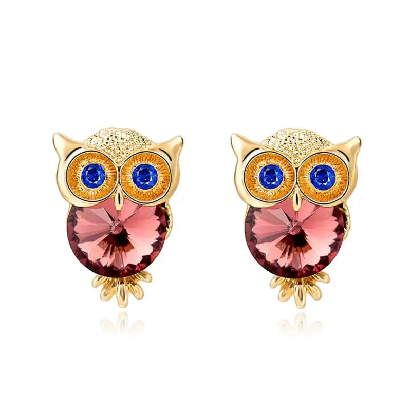 Brand Jewelry Crystal Owl Stud Earrings For Women Vintage Gold color Animal Statement Earrings Brincos Ser150084