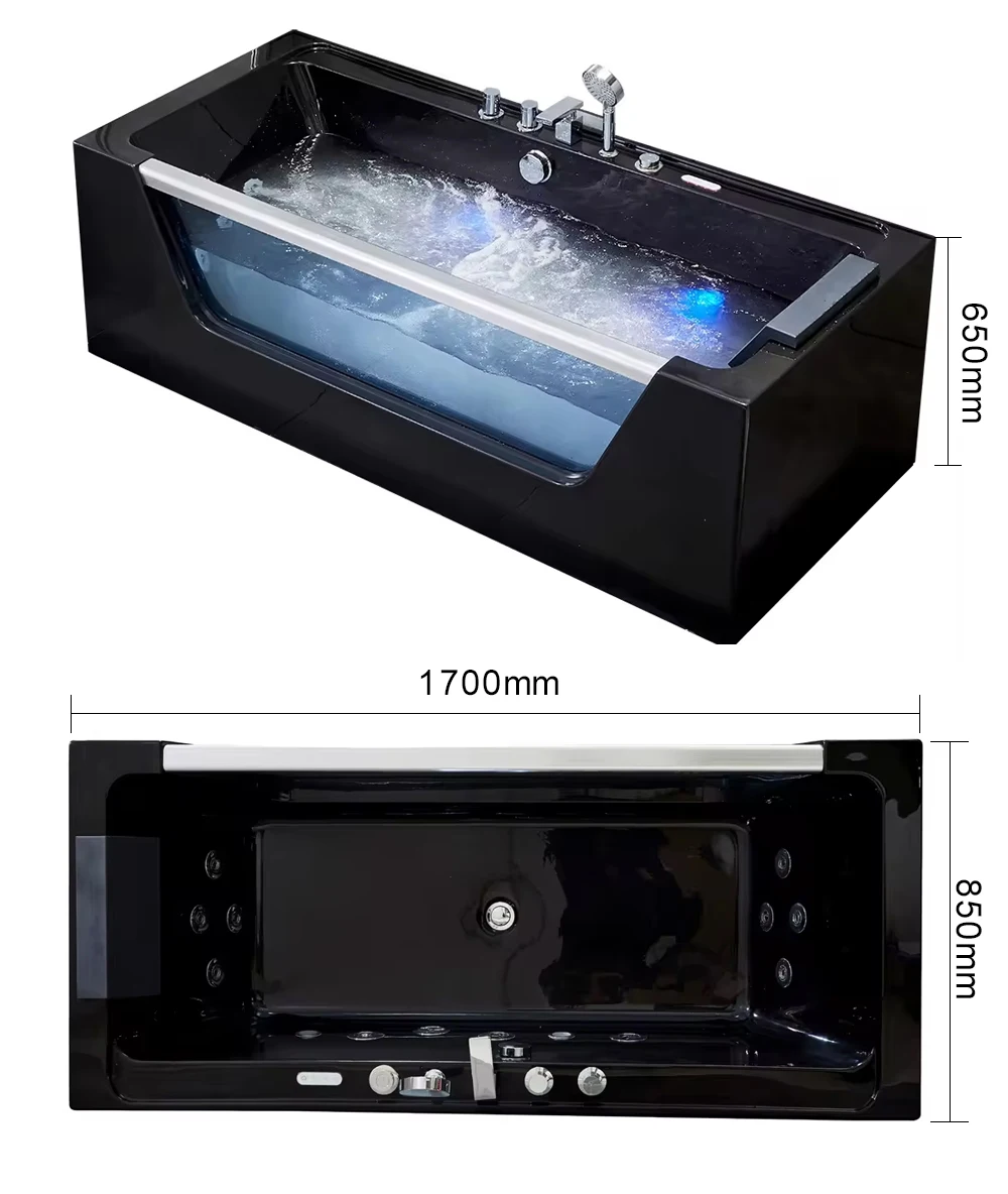 New design hot sale luxury black glass big massage acrylic whirlpool bath tubs bathtubs for adult