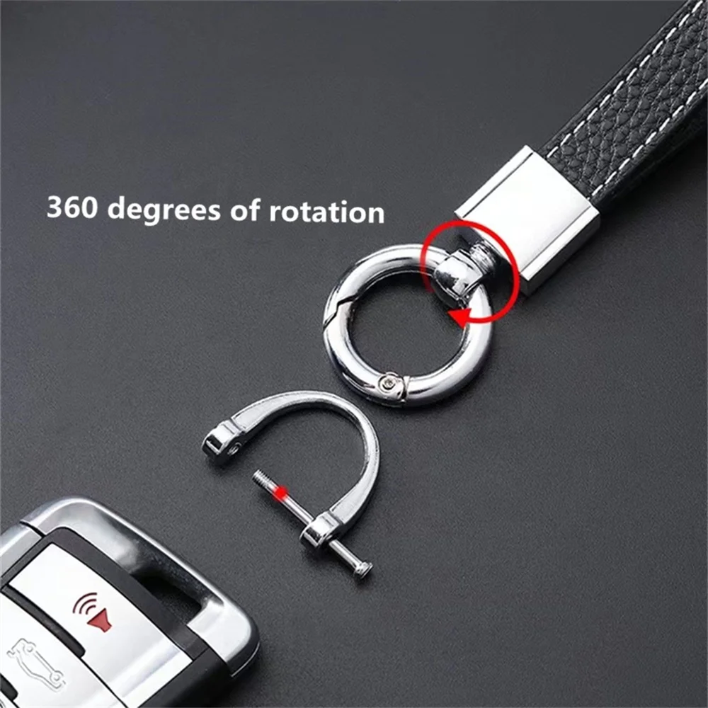 Red Braided Premium Leather Key Fob for Car Keys 360 Degree Rotating Holder Custom Logo Engraved Micro Leather Keychains