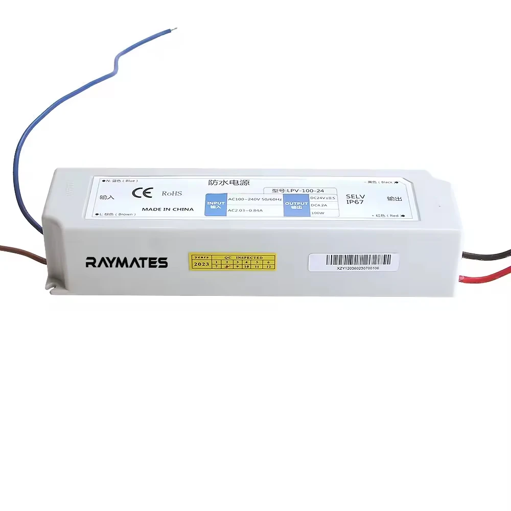 RAYMATES LPV-100-24 100W 24V 4.2A IP67 Waterproof Plastic Shell LED Driver Switching Power Supply