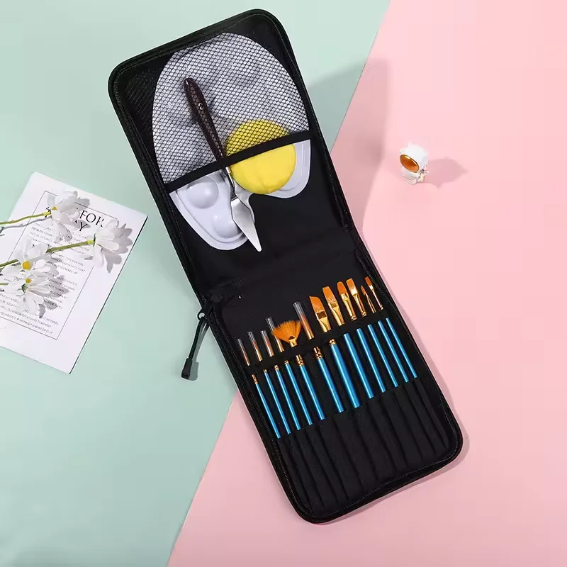 Bview Art 12 Pieces Paint Brush Set, Includes Pop-Up Carrying Case with Palette  and  Sponge for Acrylic Oil Watercolor Painting