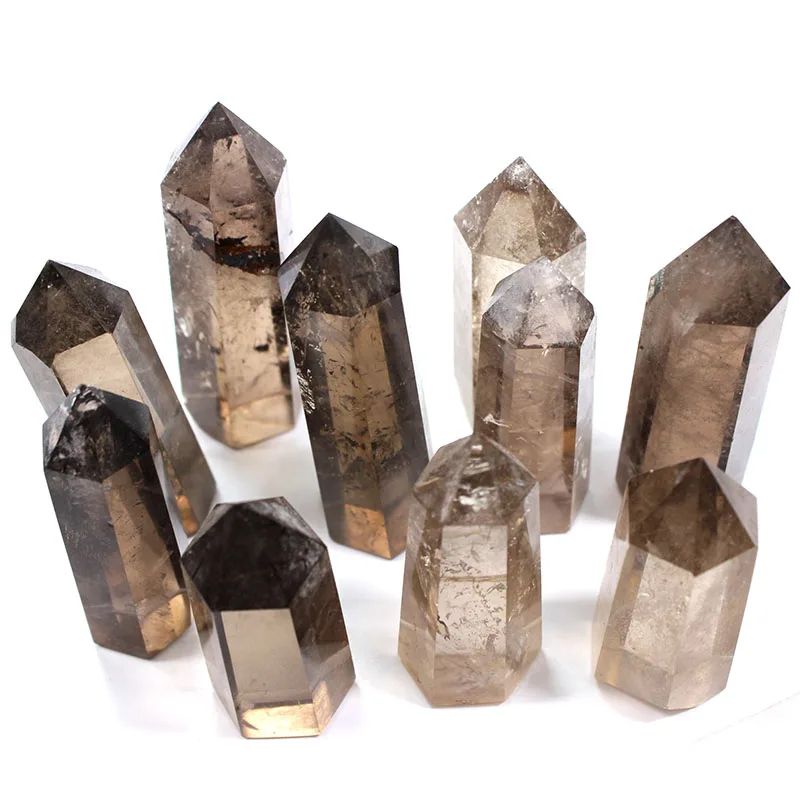 Wholesale natural crystals clear smokey quartz wand points tower for decoration