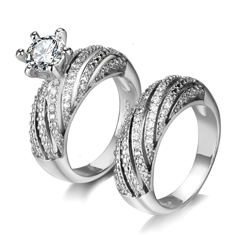 Luxury 2pcs/set Gemstone Diamond Ring Set Top Quality Party Wedding Rings For Women Accept Custom Silver Sterling 925 ZRR955