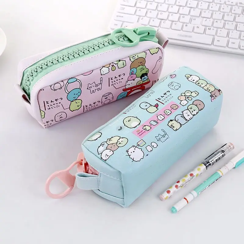 Cartoon Simple Pencil case Cute PU Leather Personality Zipper Student Large Capacity Stationery Bag high quality pencil case bag