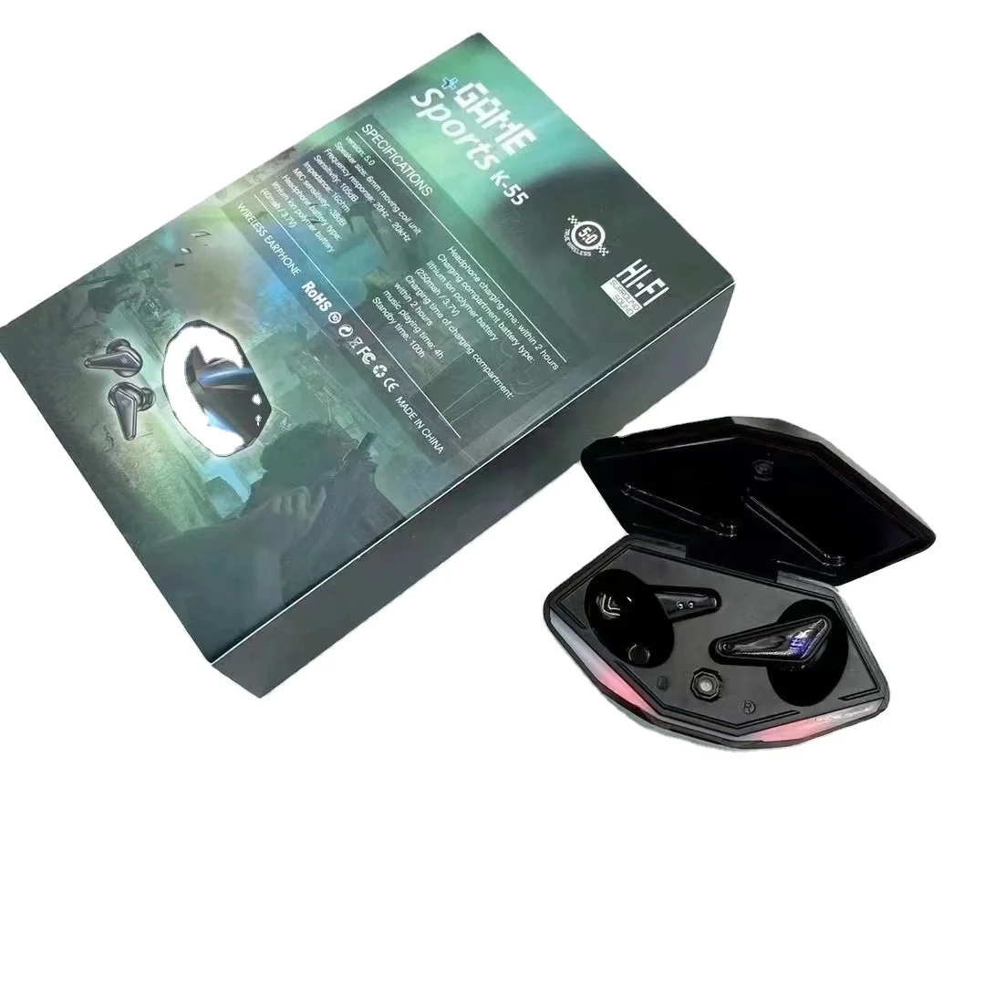 Оптовая продажа от производителя оригинальные Игровые наушники K55 беспроводные с низкой задержкой наушники-вкладыши настоящая игровая гарнитура k55