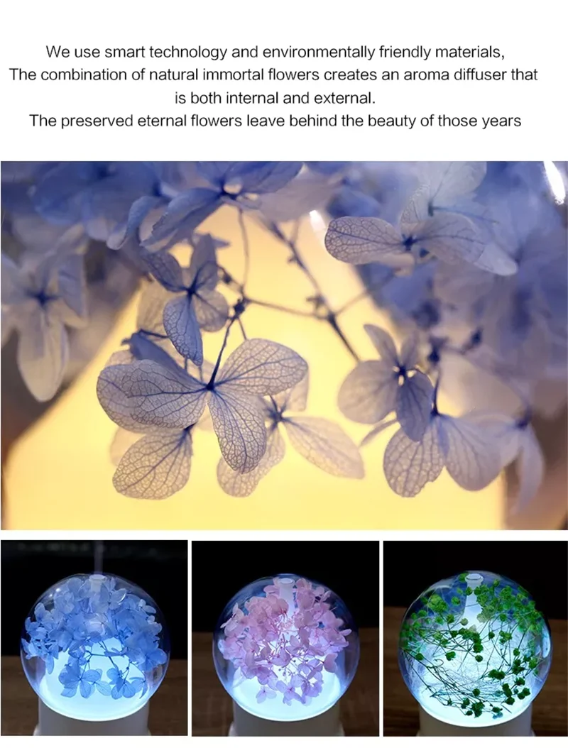 Colorful B2b Marketplace 2024 Flower air Humidifier Led Glass Bottle Oil Diffuser
