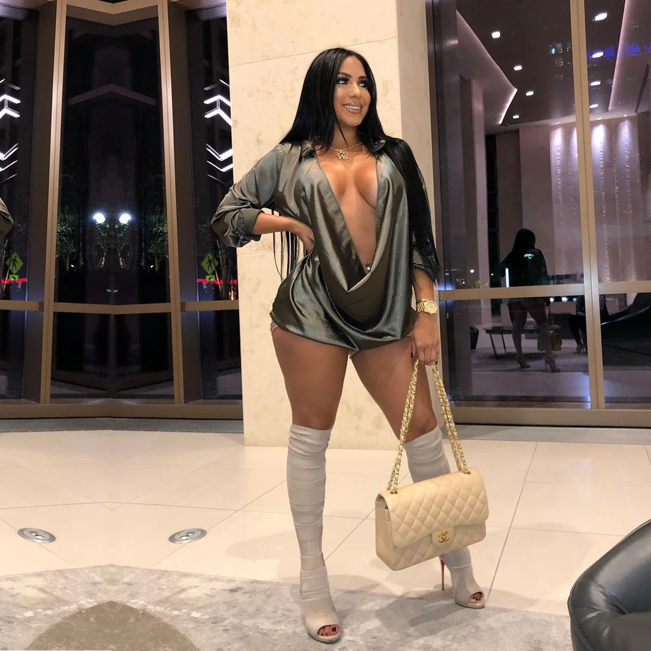 Fashion Sexy V-neck Polo Collar Tops and Silk Dress for Women Casual Dresses Mini Club Dress Sheath Plain Dyed Simple Spring