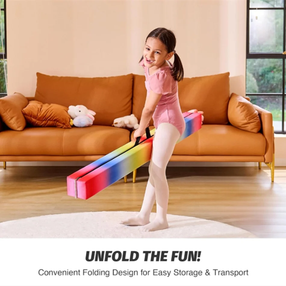 Wellshow Sport Gymnastics Balance Beam Floor Balance Beam with Carry Handles Anti-Slip Base for Kids Beginners Gymnasts