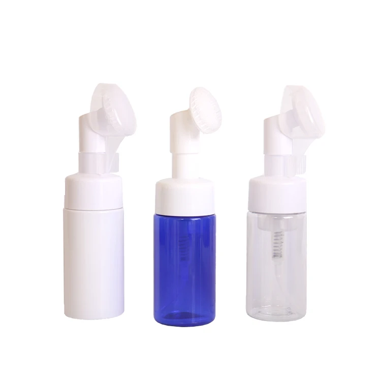 Wholesales 100ml 150ml 200ml plastic foam spray bottle facial cleanser silicone brush cap face wash bottle foam spray bottle