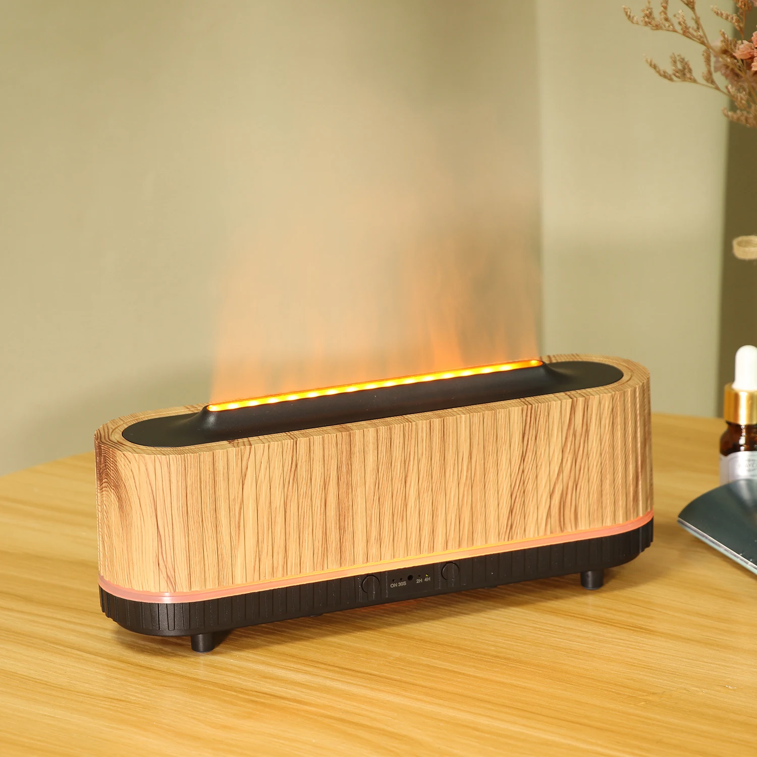 Customizable 200ML Rectangle Box Flame Aroma Diffuser home Commercial Use Essential Oil LED Light Air Humidifier Cool Mist Make