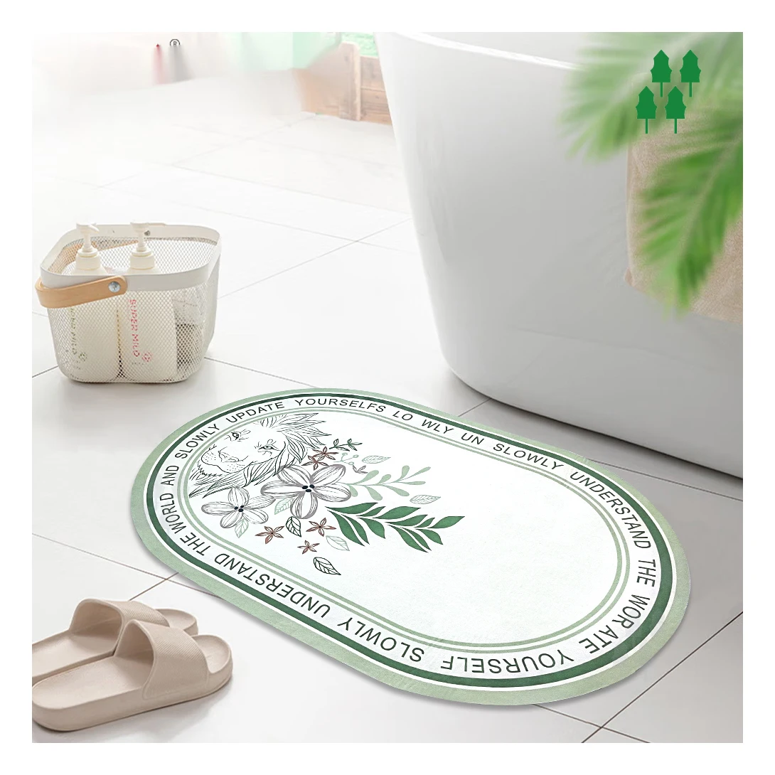 Ins style oval print bath door rug absorbent quick dry diatomaceous earth shower mat bathroom floor mats