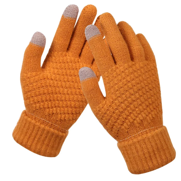Winter warm touch - screen gloves woolen knitting non-slip outdoor cycling warm five - finger gloves wholesale